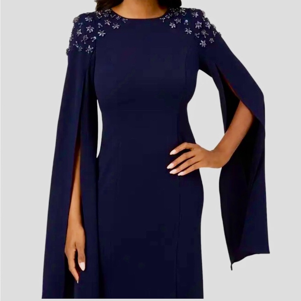 Adrianna Papell Blue Sequin Embellished Long Sleeve Gown size 6 NWT